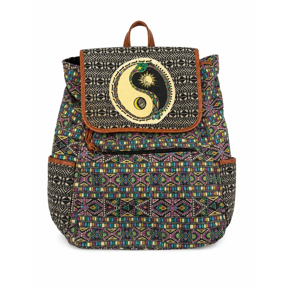 Mossimo Vintage Y2K Boho Hippie Tribal Multicolor Yin Yang Backpack Bookbag